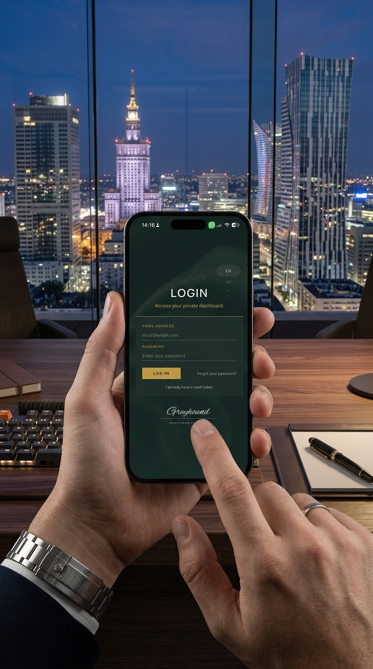 Greyhound Concierge mobile app shown on a phone